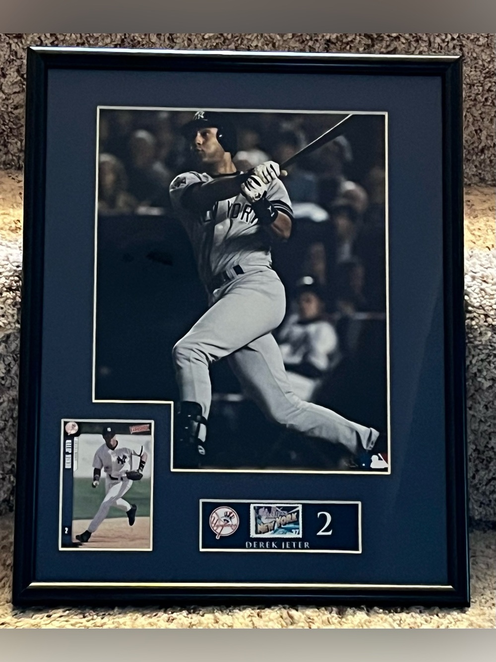 Derek Jeter Framed Photo and Victory baseball card.